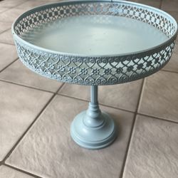 Decorative Blue Metal Round cake Stand approx H11”W10”
