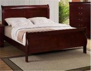 Queen Cherry Sleigh Bed With Mattress set Brand New
