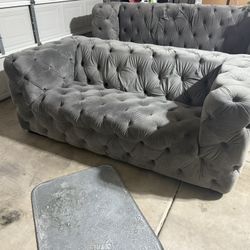 Gray Loveseat Chesterfield Style Couch