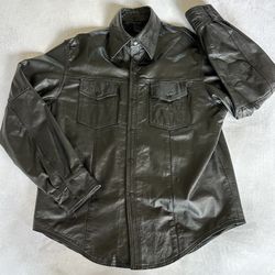 vintage 70s black hot leathers leather shacket / size xl