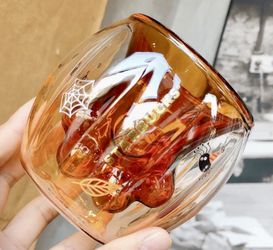New In Box Starbucks Rare Halloween Orange Double Wall Glass Paw Cup 