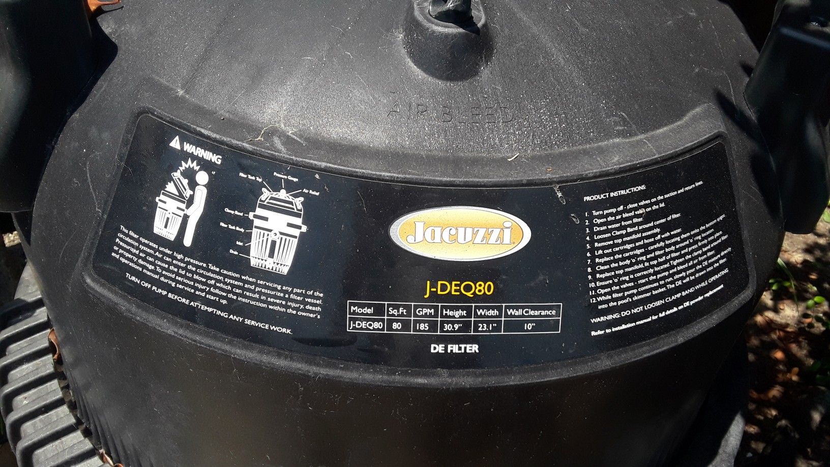 Used Jacuzzi JDEQ80 In Ground Pool Cartridge Filter