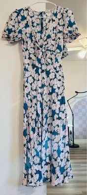 Diane von Furstenberg Floral Puff Sleeve Midi Dress, Size 6