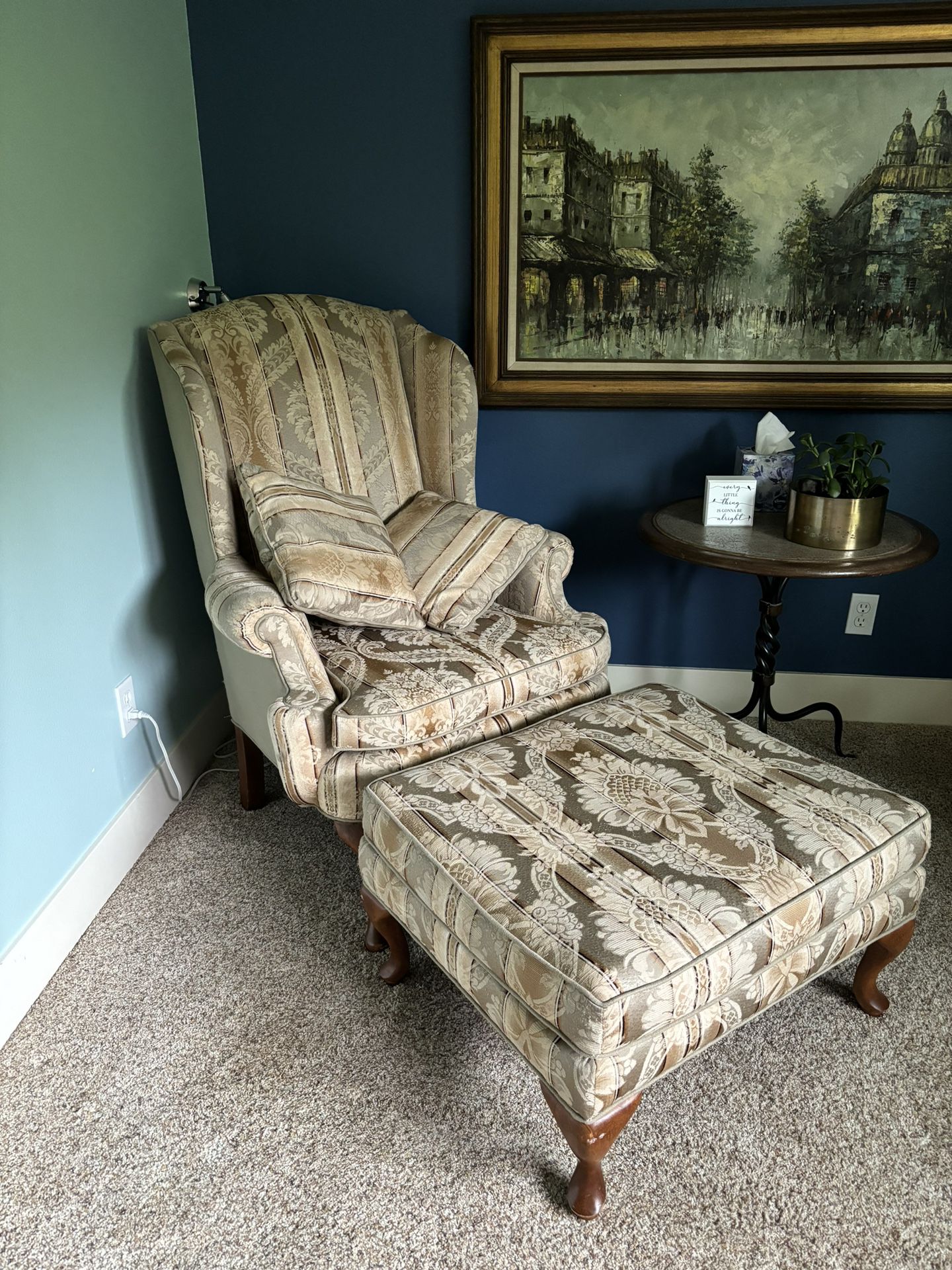 Wingback Arm Chair With Ottoman