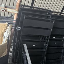 10 Metal Black Chairs And 2 Round Tables