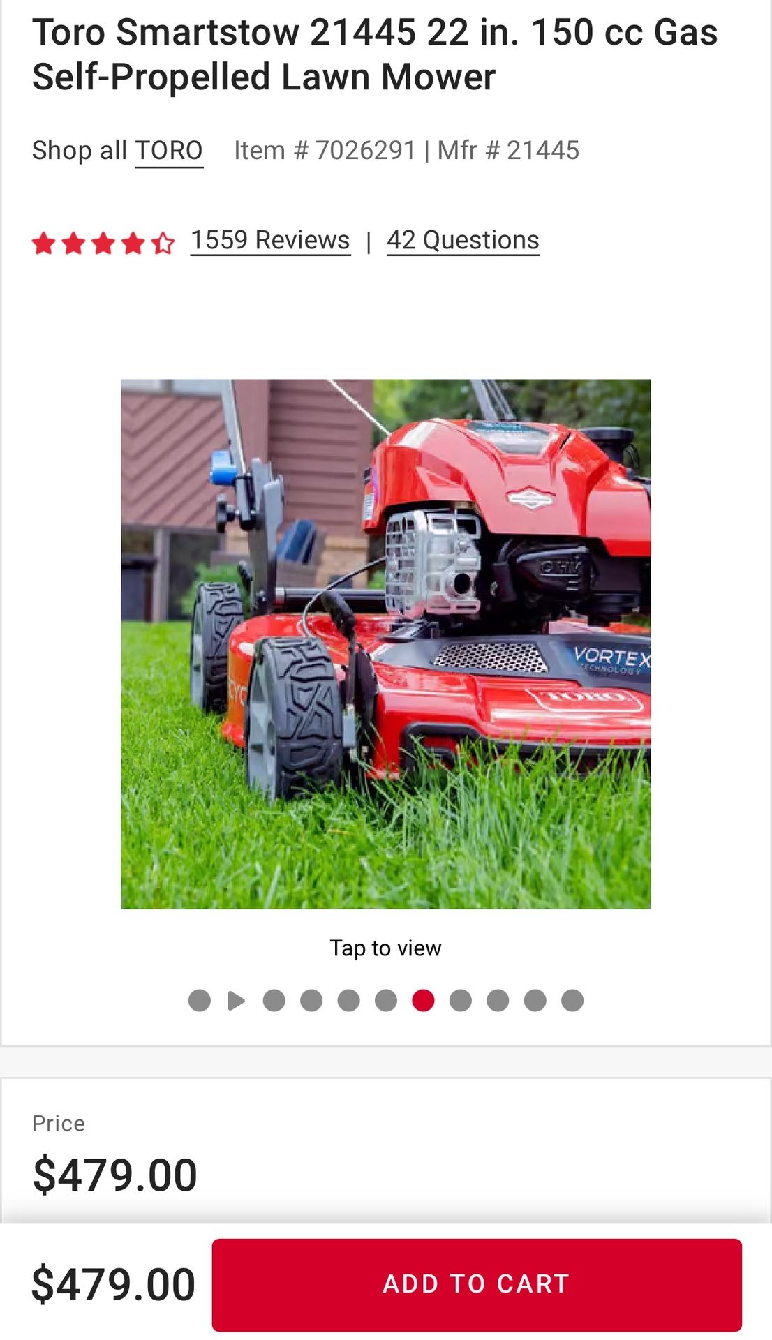 Toro Smartstow 21445 22 in. 150 cc Gas Self-Propelled Lawn Mower