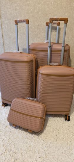 4-Piece Hard Shell Luggage Set Spinner Suitcases with Carry On – Rose Gold / Brown – Brand New