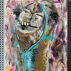 Wall Art Abstract Camel Sahara Morocco Multicolor 8x10 Acrylic Hand Painted