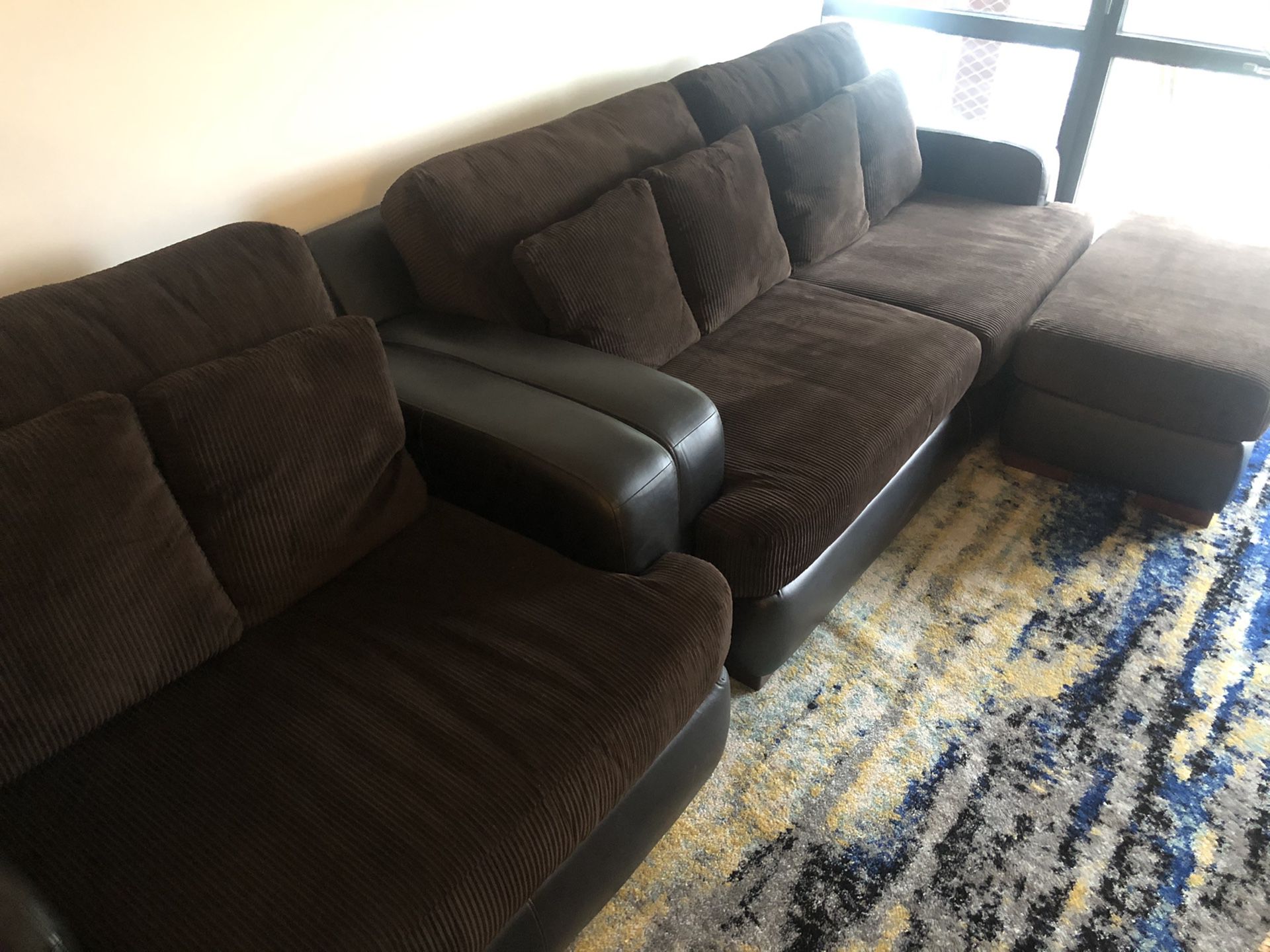 Sofa, chair, and ottoman