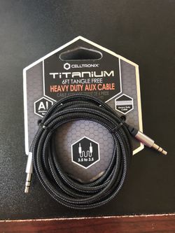 Brand new CELLTRONIX titanium 6 ft tangle free Aux cable