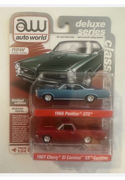 Auto World Classic Muscle 2 Pack 1966 Pontiac GTO And 1967 Chevy El Camino SS Custom Die-cast 1:64