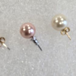 3pcs Assorted Pearl Stud Earrings  Pink And White