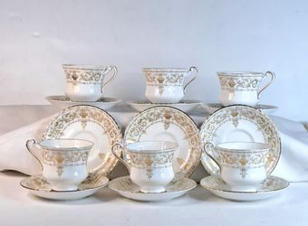 Paragon Golden Adam Bone China Tea Set 6 Cups & 9 Saucers To H.M. The Queen