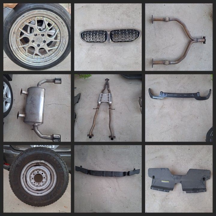 Car Parts Lot – Exhaust, Rims, Diffuser, Grilles & More – $200 OBO - TAKE IT ALL
Cleaning out space after a storage unit pickup — got a solid mix of