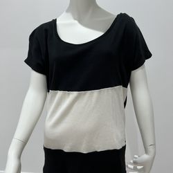 Ann Taylor Black & White Color block Zipper back 100% cotton T-Shirt Top Size Sm