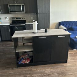 Juniper 59-inch Wide Kitchen Island with 2 Open Shelves and 2 Cabinets