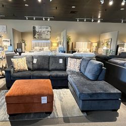 Blue 2pc Chaise Sectional Couch