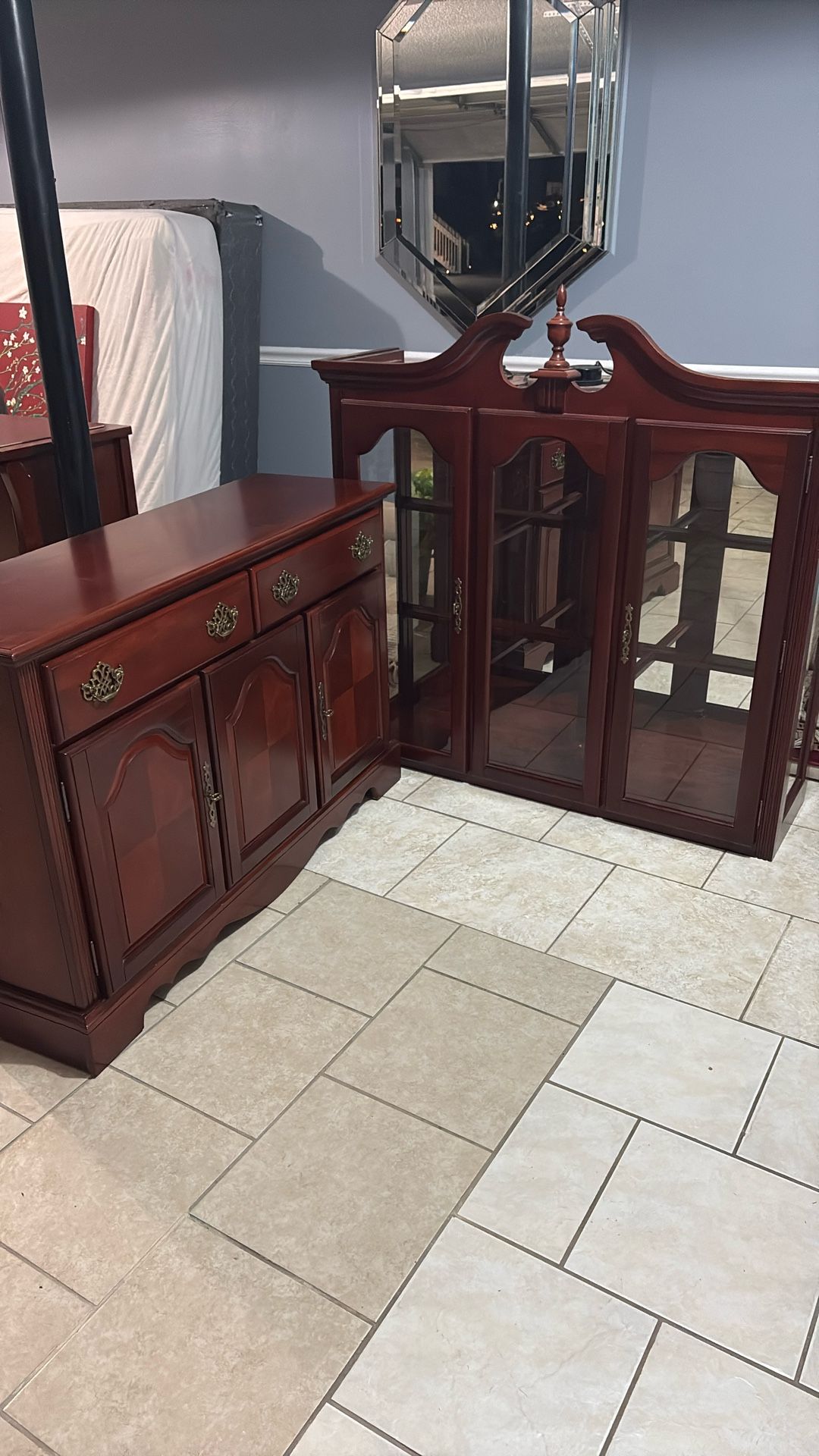 Two Pieces Cherry China Cabinet Almost New
