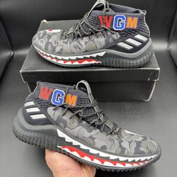 Size 7.5 - Adidas Dame 4 A Bathing Ape Bape Black Camo 2018