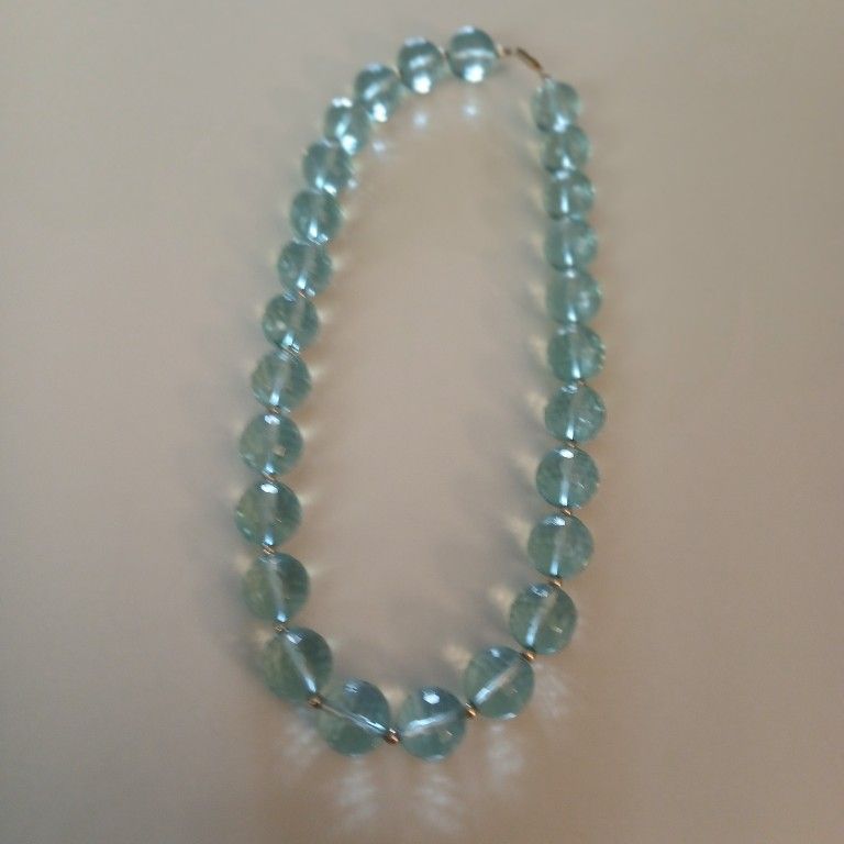 14Kt Yellow Gold Aquamarine  Bead Necklace 