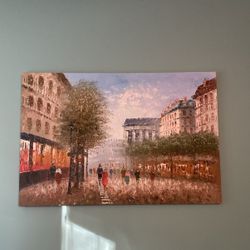 Paris Streetscape Oil Painting On Canvas 24”x36”