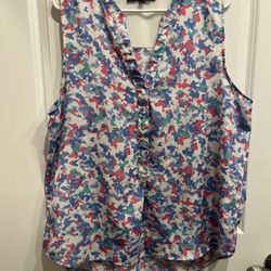 Harve Benard Sz XL 16 Top Shirt Tunic Pink Purple Butterfly Print Romantic Chic