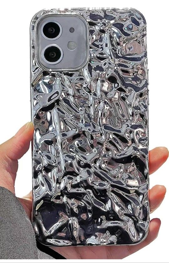 Shinymore iPhone 11 Glitter Case, Fashion Bling Glitter Silver Cute Soft Silicone Tin Foil 3D Pleats Women Girls Shockproof Soft Case Cover for iPhone