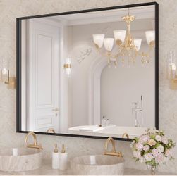 Large Rectangular Wall Mirror Black Frame 40x32