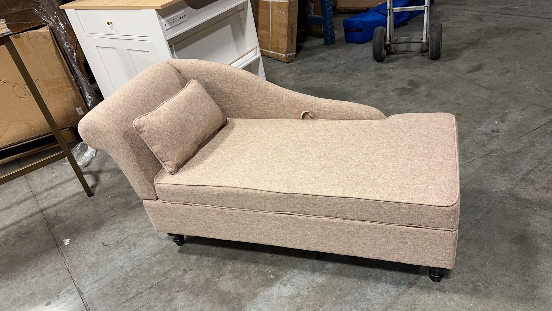 #051112 Yongqiang Storage Chaise Lounge Indoor Upholstered Sofa Recliner Lounge Chair for Bedroom Living Room Tan Fabric (Left Armrest)
