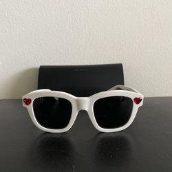 Saint Laurent White Square Sunglasses w/ Red Hearts
