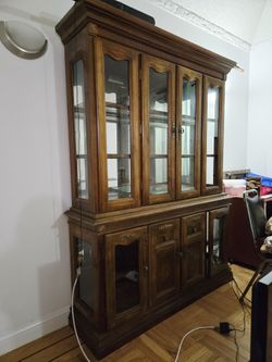 China Display Cabinet Curio Wood Glass Shelves Cabinet