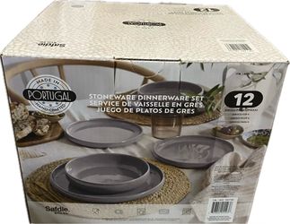 Safdie Alma Dinnerware Set Gray 12Pc Service for 4 Stoneware Dishwasher Safe