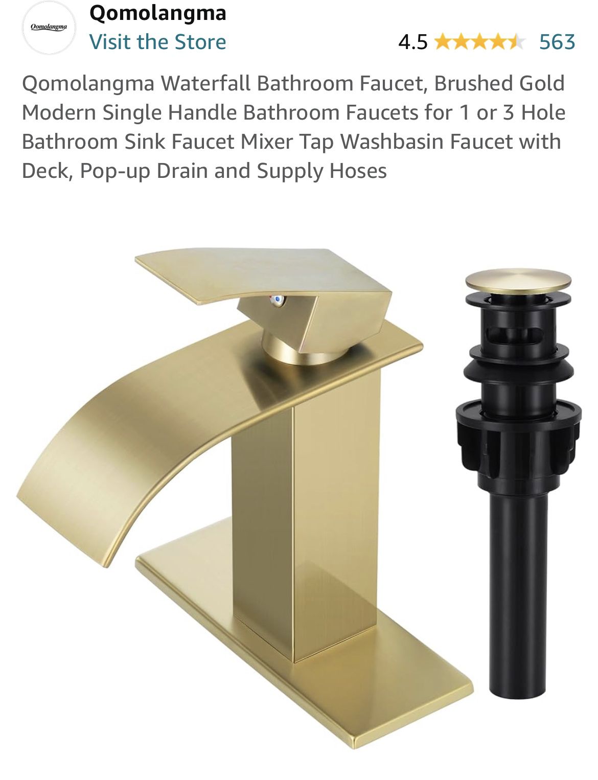 Qomolangma Waterfall Bathroom Faucet, Brushed Gold Modern Single Handle Bathroom Faucets for 1 or 3 Hole Bathroom Sink Faucet Mixer Tap Washbasin Fauc