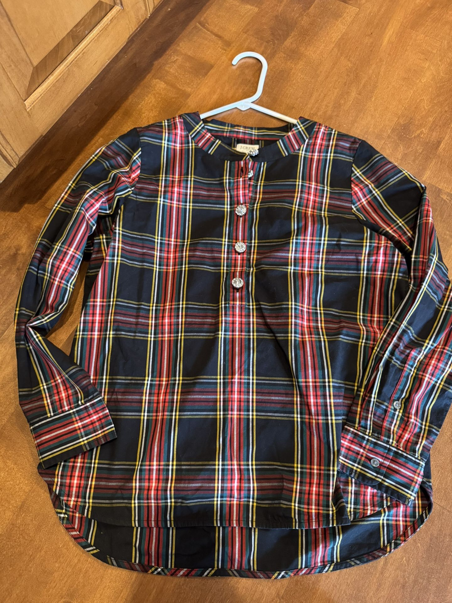 Woman’s J.Crew Christmas plaid shirt, chipping available
