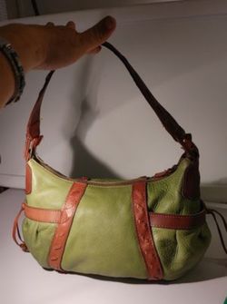 Vintage olive green leather Fossil hand bag medium