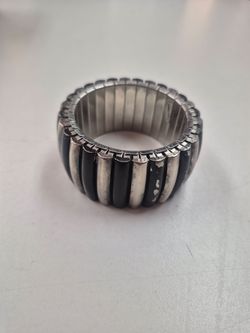Wide Band Silver and Black Ring