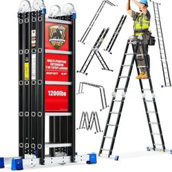 19.6ft ladder, 7 in1 Multi-Purpose Folding Adjustable Telescoping Aluminium Extension 530lbs