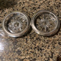 Vintage crystal coasters/bottle holders/pillar candle holders