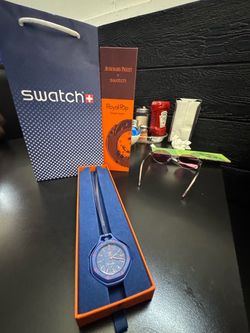Swatch x AP Royal Pop Orenji Hachi Quartz 41mm Octagon Leather Strap w/ Box
