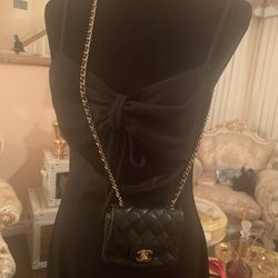 Authentic Chanel Mini Flap Bag Vintage Black Lambskin Leather 