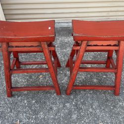2 Pagoda Style Asian Red Stools - Vintage - Very Unique and Rare Antiques