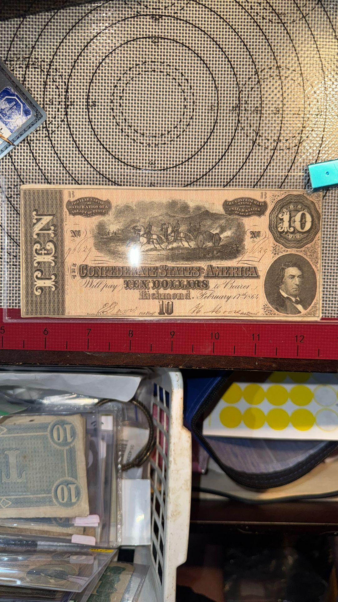 This is a Confederate ten-dollar note. 1864