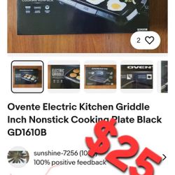 Ovente Electric Kitchen Griddle Inch Nonstick Cooking Plate Black GD1610B
