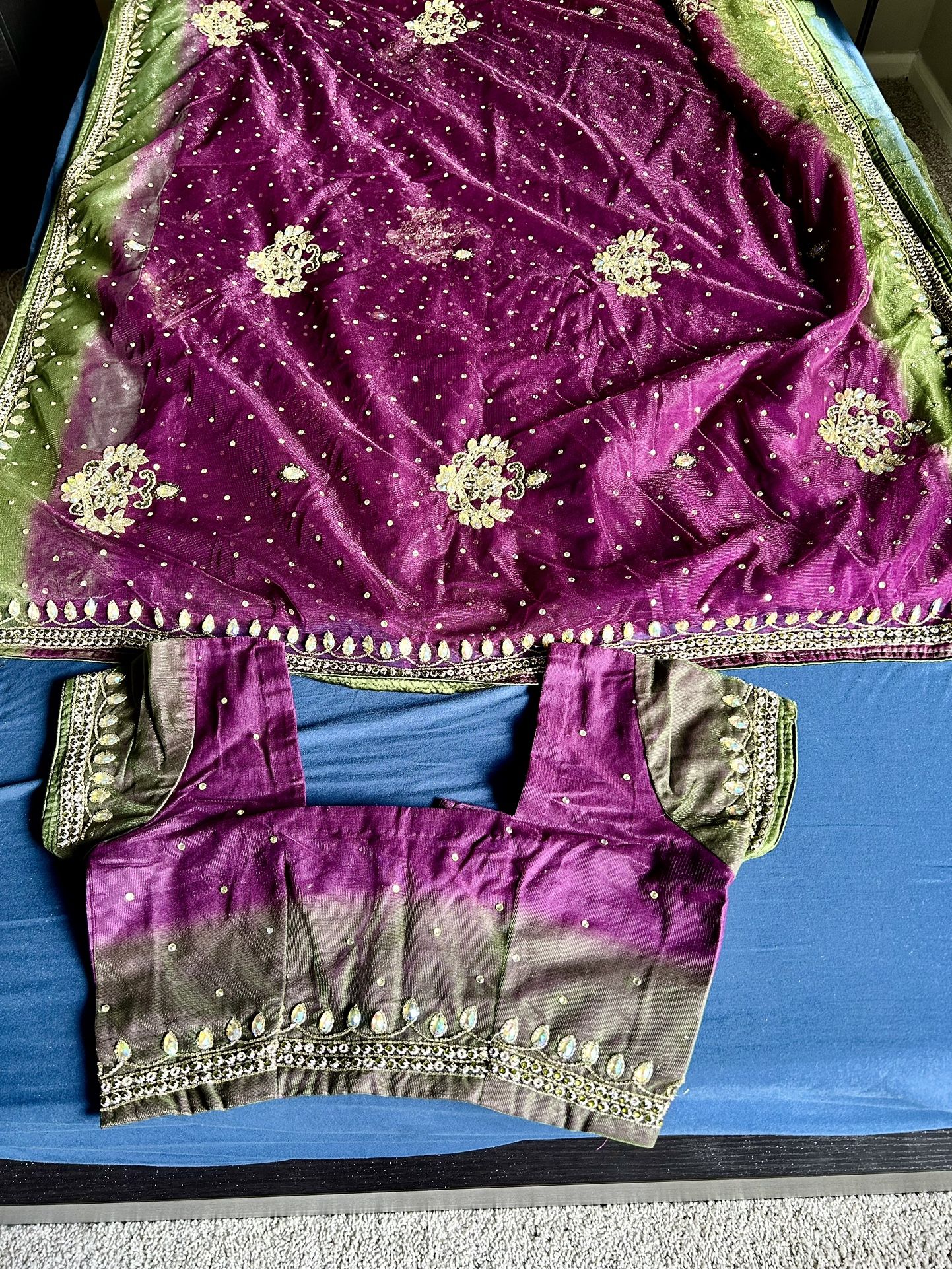New Purple and Green Embellished Sari