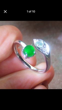 Certificate Sterling Silver 925 Icy Green Jadeite jade protection circle bead Open Ring Size7