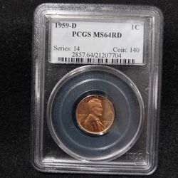 1959 D 1c PCGS MS64RD
