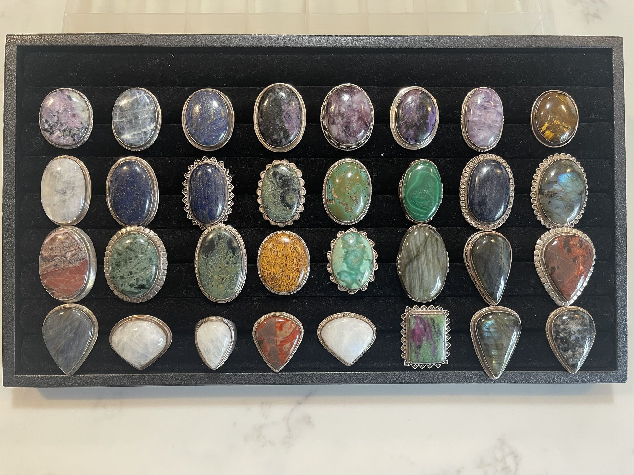 Lot of 30 Natural Gemstone Rings – 925 Sterling Silver – Boutique/Collector Grade Sizes Range