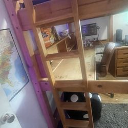 TWIN WOODEN LOFT BED WITH DESK - $50