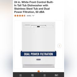 Maytag 24 in. White Front Control Built-In Tall Tub Dishwasher  