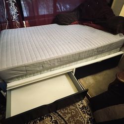 Twin Bed with 2 Mattress and Armrest Reading Pillow